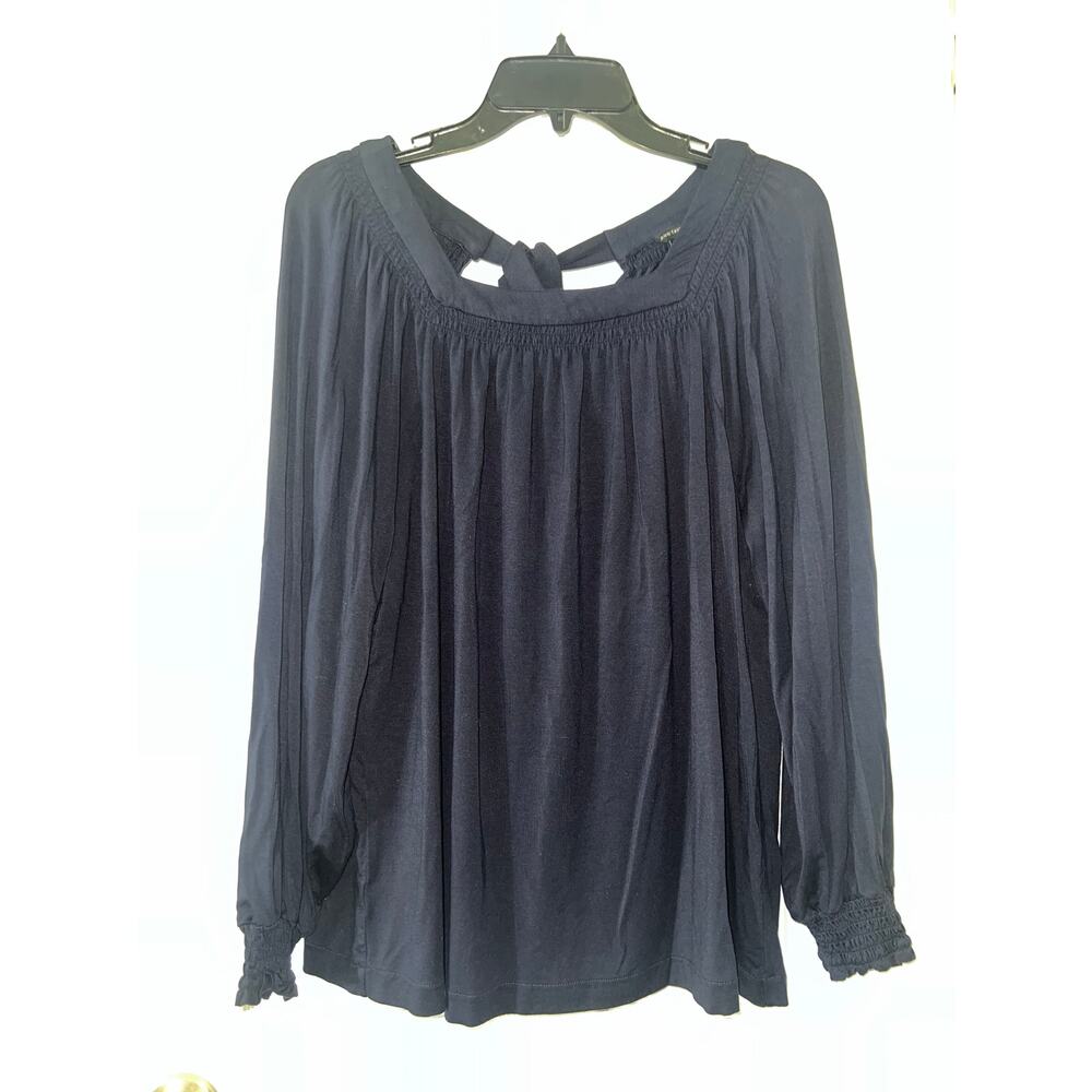 Ann Taylor Navy Blue Long Sleeve Sleeve Flowy Blouse Sz M Medium